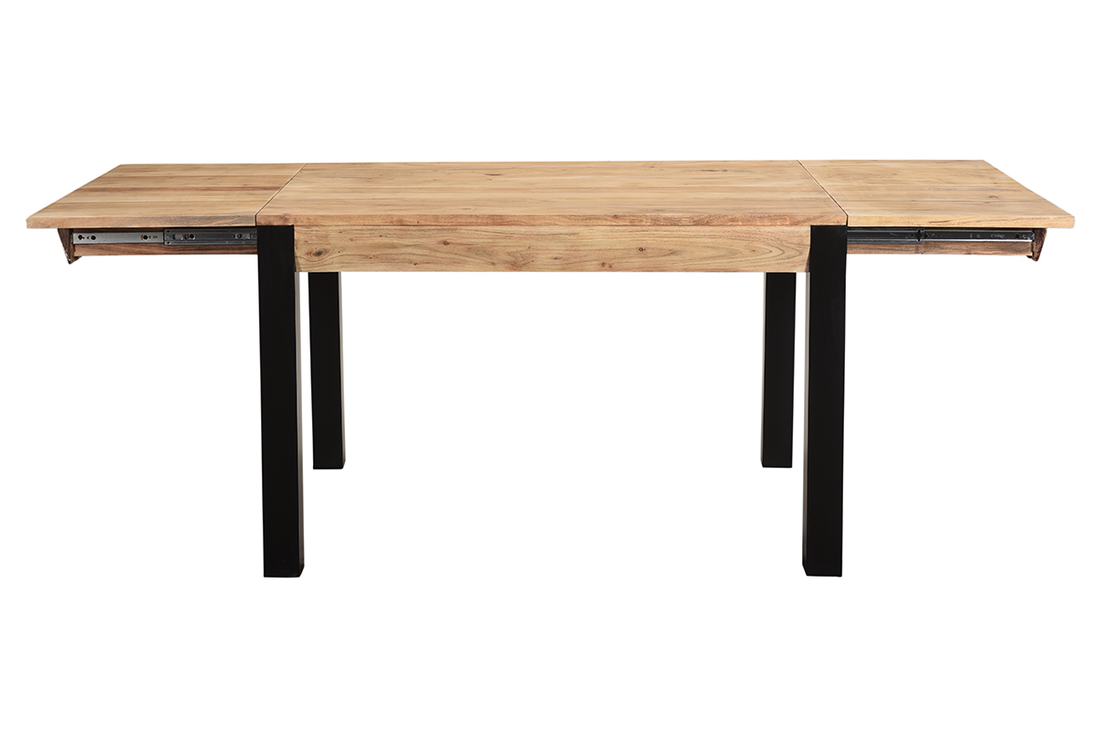 Table extensible rallonges int�gr�es rectangulaire en bois massif et m�tal noir L120-210 cm TRAP