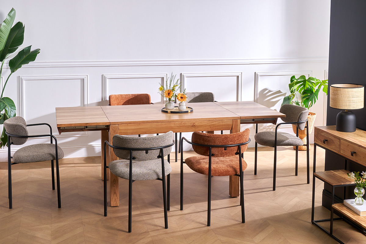 Table extensible rallonges int�gr�es rectangulaire en bois massif L120-210 cm BALTO