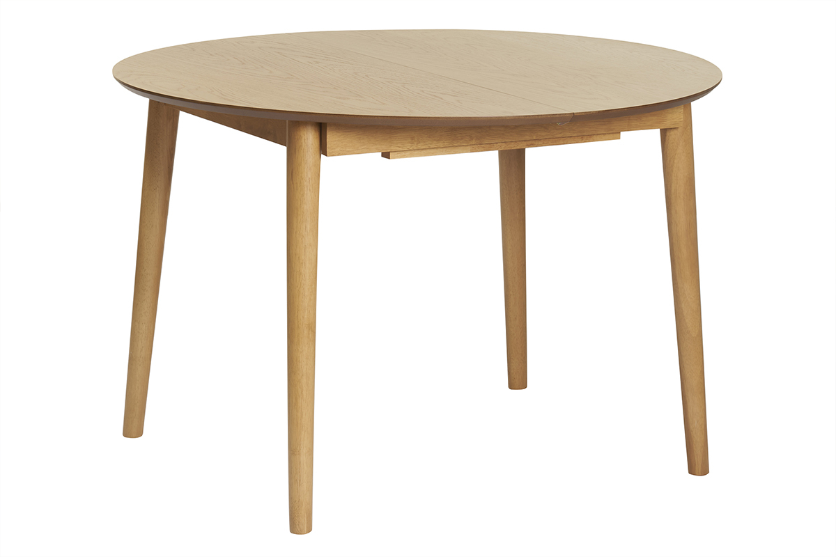Table extensible rallonges int�gr�es ronde en bois clair ch�ne L115-154 cm EGO