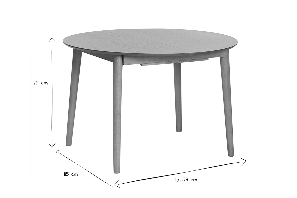 Table extensible rallonges int�gr�es ronde en bois clair ch�ne L115-154 cm EGO