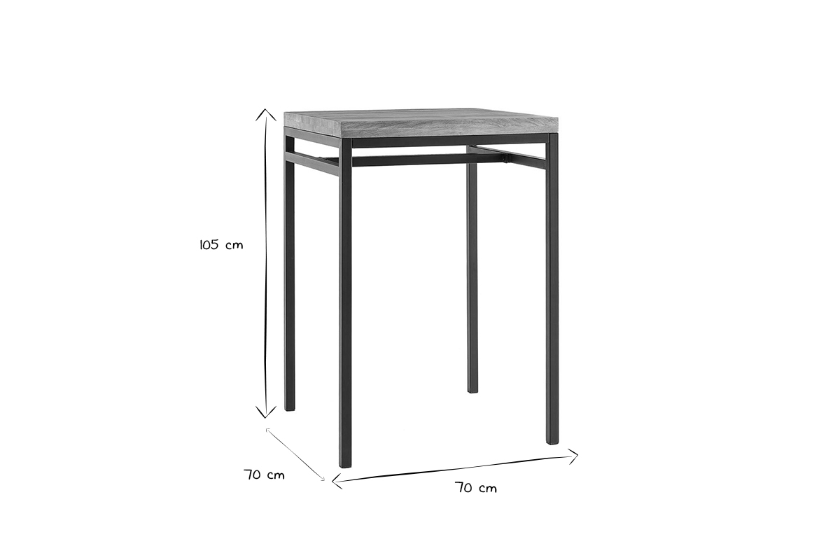 Dimensions de la table haute carr�e YPSTER en noir et blanc : 70 cm x 70 cm x 105 cm.