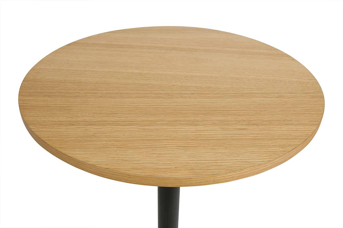 Table haute design ronde en bois clair ch�ne et m�tal noir D60 cm CALISTA