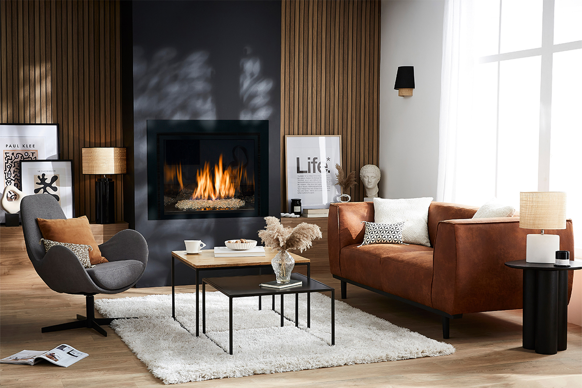Tables basses gigognes carr�es bois manguier massif et m�tal noir (lot de 2) TAHL