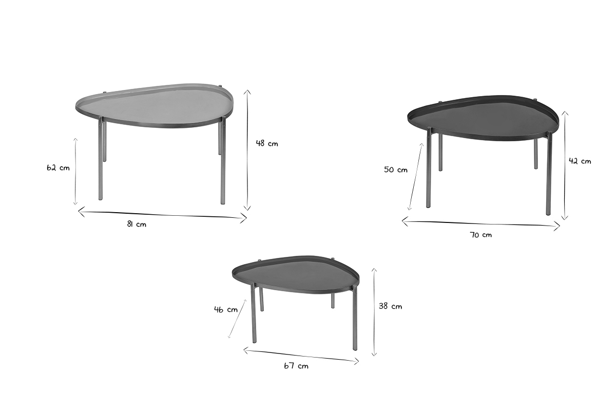 Tables basses gigognes laqu�es moutarde, bleu canard et bleu (lot de 3) ZURIA