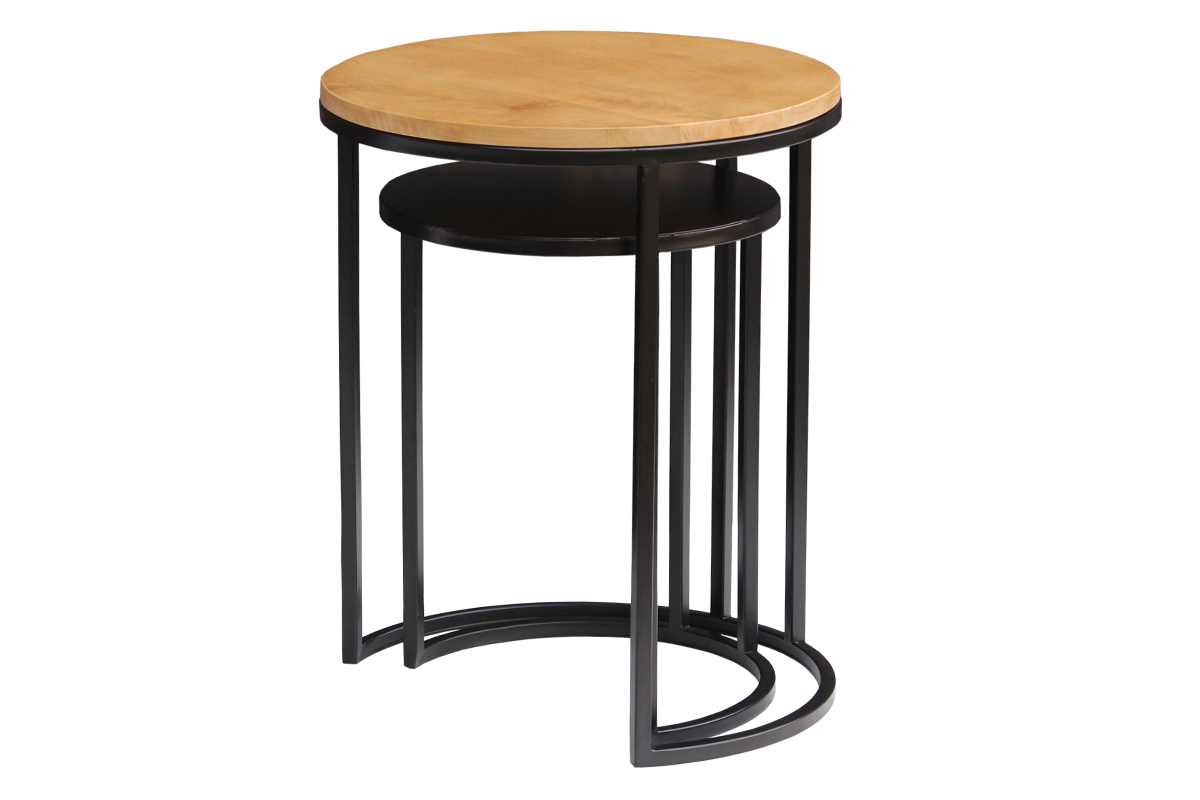 Tables d'appoint gigognes en bois manguier massif et m�tal noir TAHL