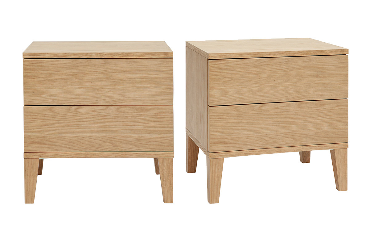 Tables de chevet avec rangements 2 tiroirs scandinave bois clair ch�ne (lot de 2) FREDDY