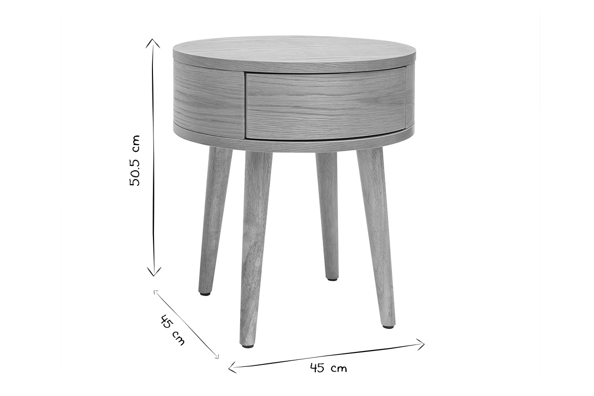 Tables de chevet rondes en bois clair avec tiroir (lot de 2) JUDITH