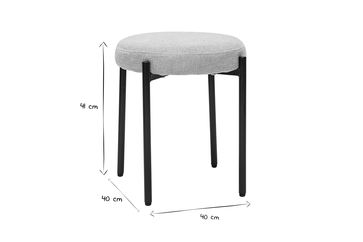 Tabouret bas empilable en tissu effet velours textur� beige et m�tal noir H41 cm KIKO