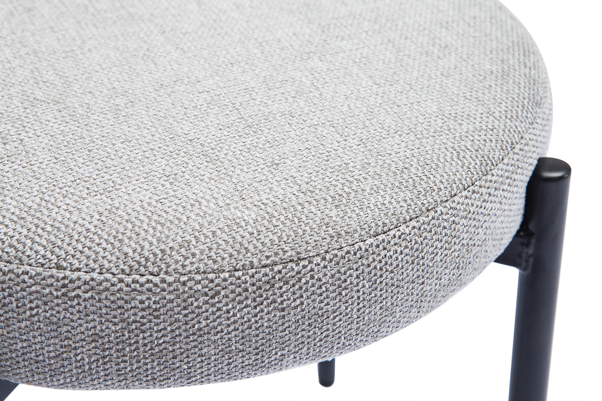 Tabouret bas empilable en tissu effet velours textur� gris clair et m�tal noir H41 cm KIKO