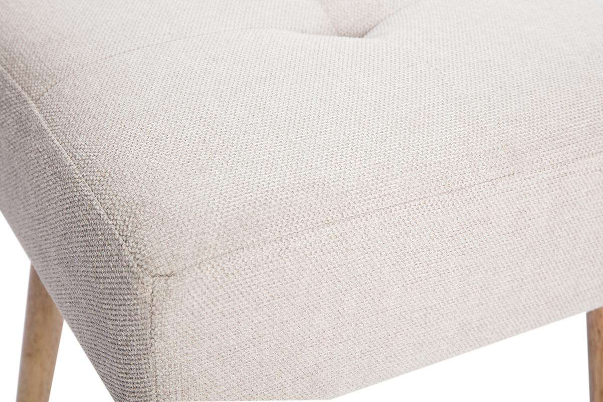 Tabouret bas en tissu effet velours textur� beige et bois clair massif H46 cm GUESTA