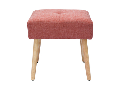 Tabouret bas en tissu effet velours textur&eacute; terracotta et bois clair massif H46 cm GUESTA