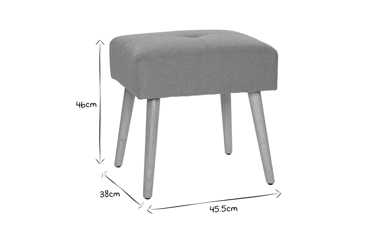 Tabouret bas en tissu effet velours textur� vert c�ladon et bois clair massif H46 cm GUESTA