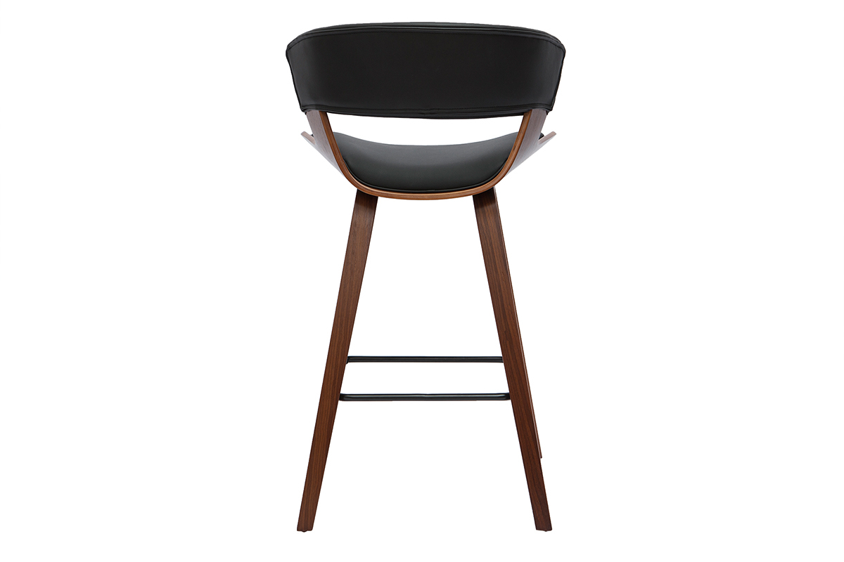 Tabouret de bar design noir et bois fonc� H65 cm SYRAH