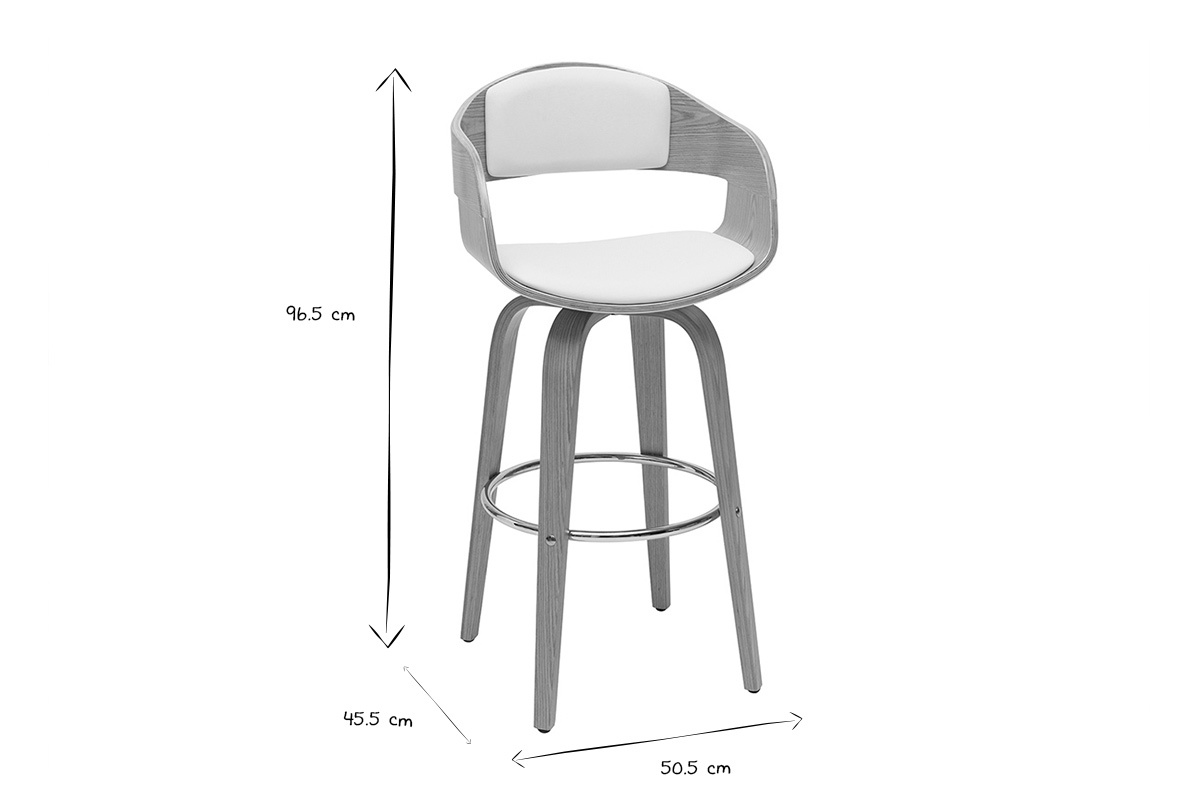 Tabouret de bar design avec dimensions 96,5 x 45,5 x 50,5 cm, noir et blanc.