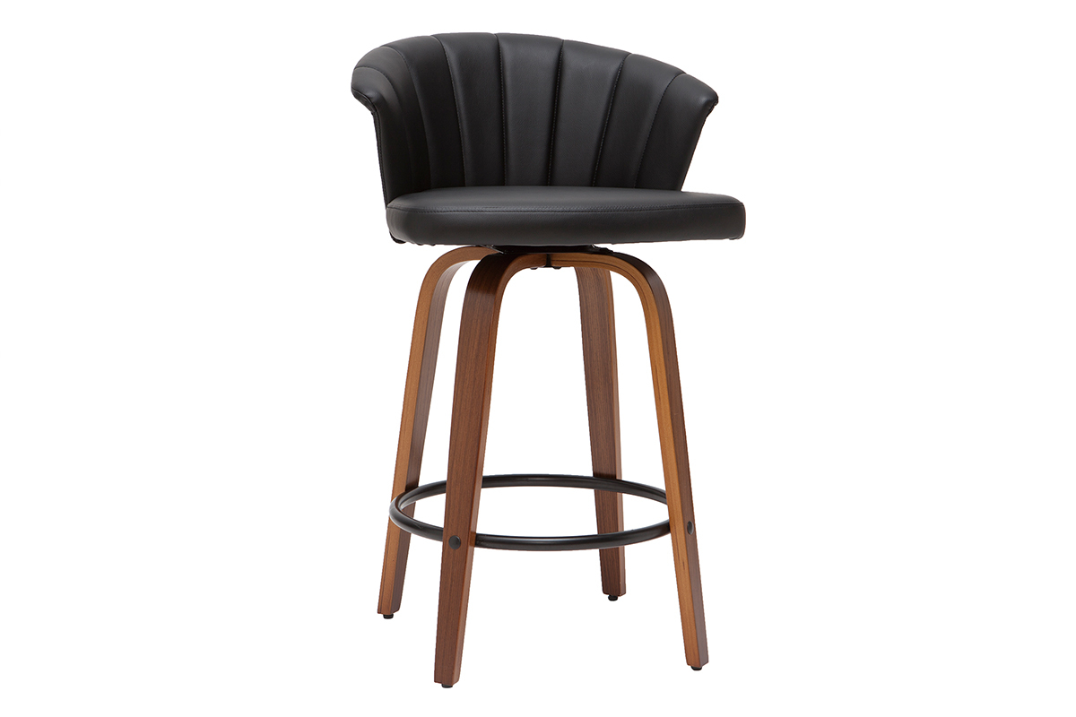 Tabouret de bar design pivotant noir et bois fonc� H65cm ALBIN