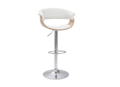 Tabouret de bar design r&eacute;glable blanc et bois clair OKTAV