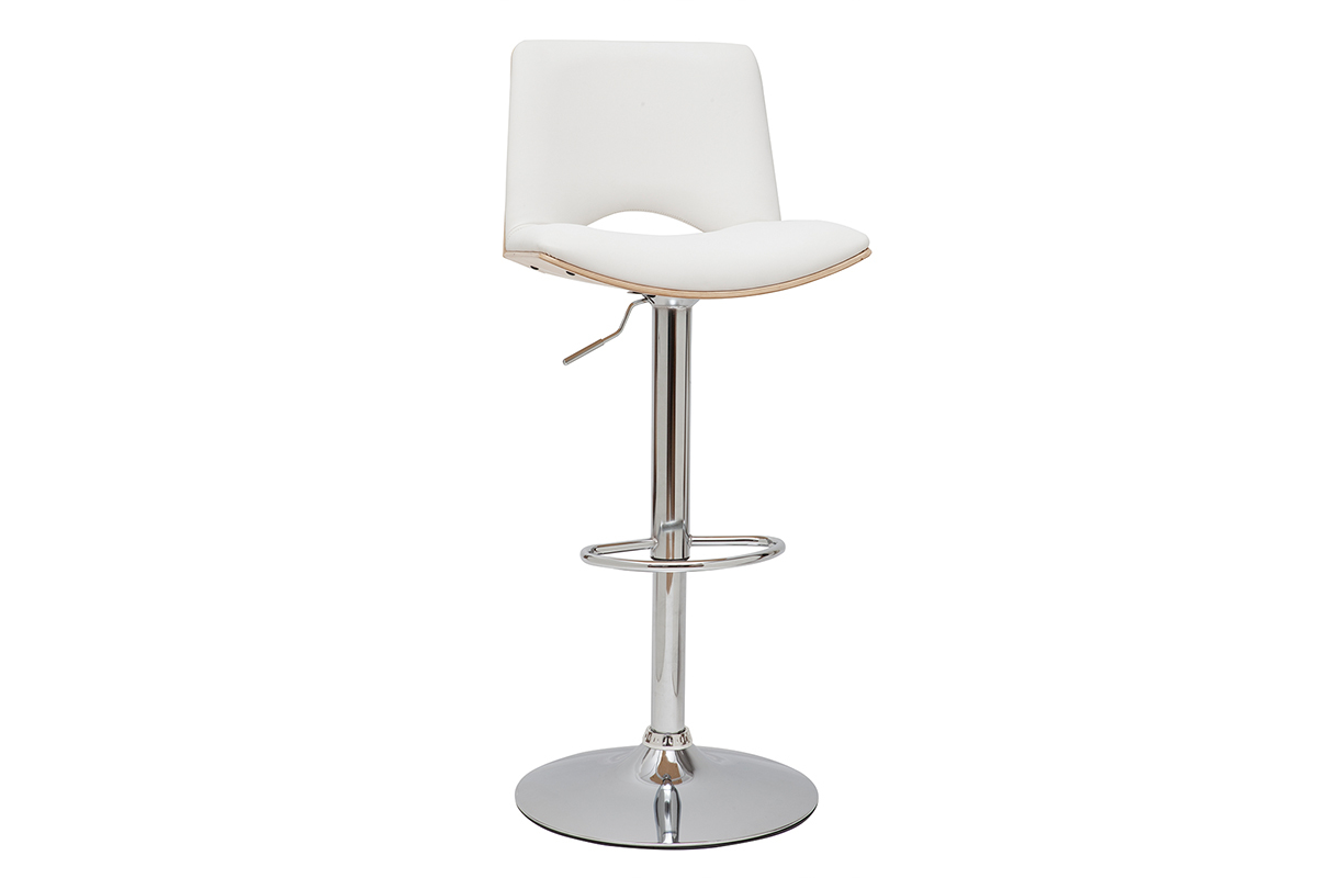 Tabouret de bar PANACH blanc avec base en m�tal, vue de 3/4.