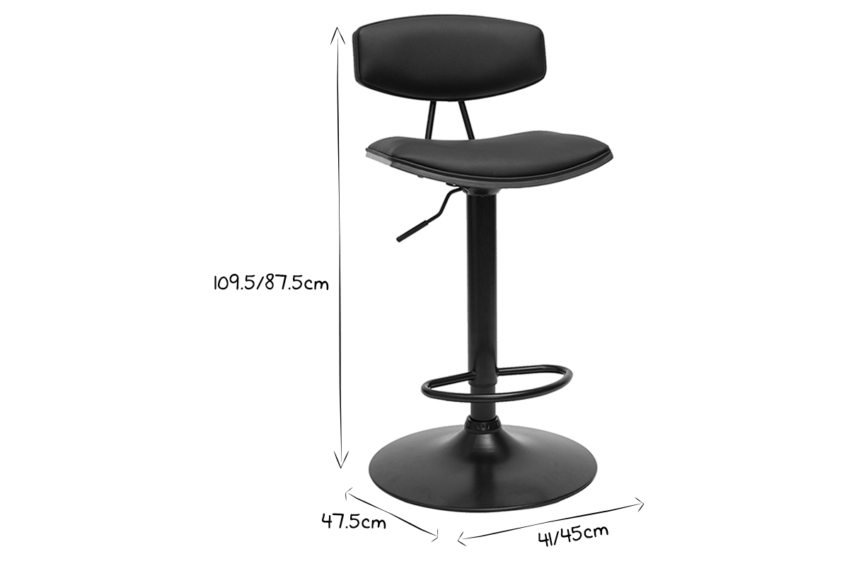 Tabouret de bar design r�glable noir et bois fonc� VASCO