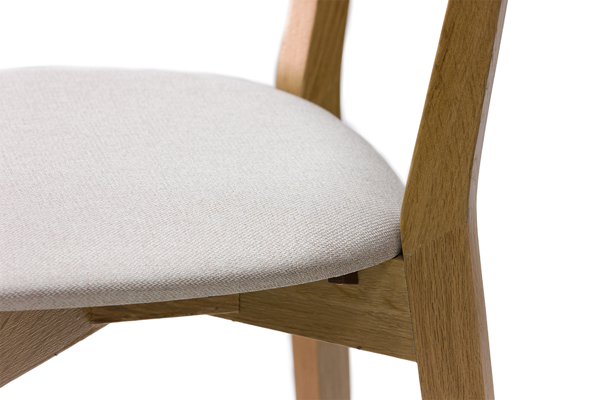 Tabouret de bar en bois clair ch�ne massif et tissu beige H65 cm LUCIA