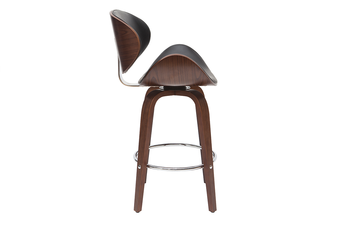 Tabouret de bar pivotant noir et bois fonc� 65 cm WALNUT