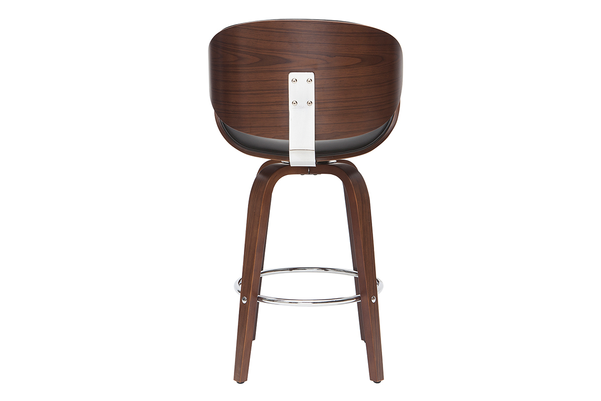 Tabouret de bar pivotant noir et bois fonc� 65 cm WALNUT