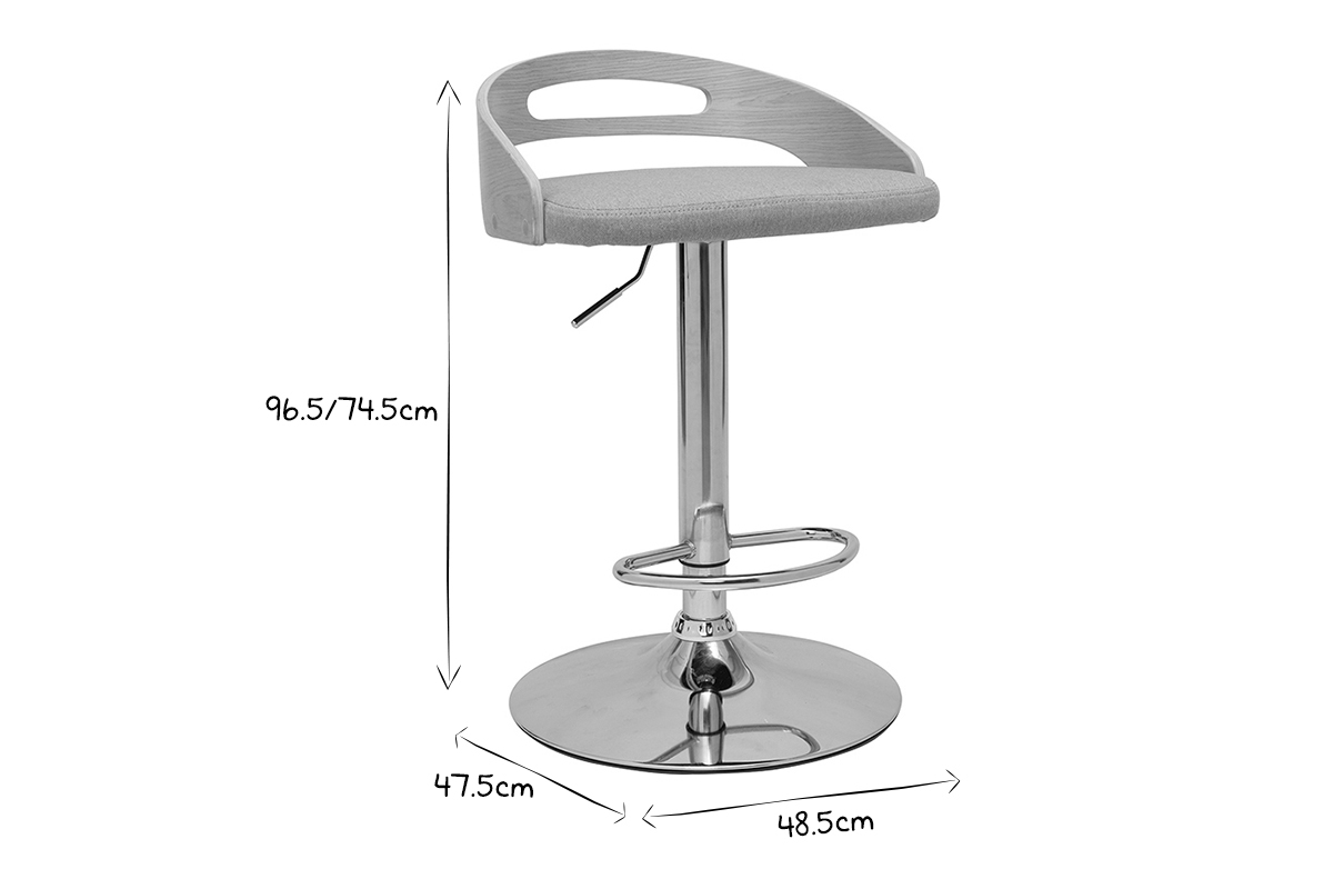 Tabouret de bar r�glable design bois clair et tissu gris clair MANO