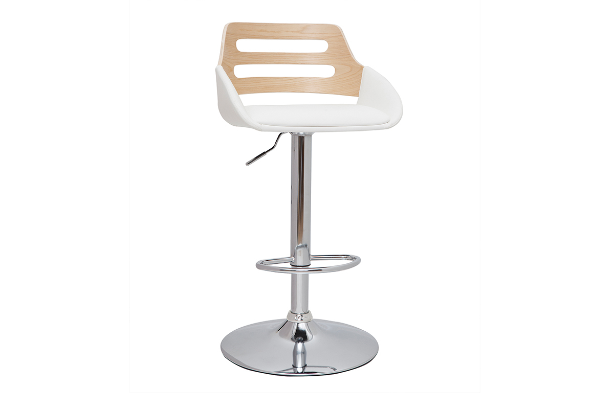 Tabouret de bar relevable design blanc et ch�ne PERNIK