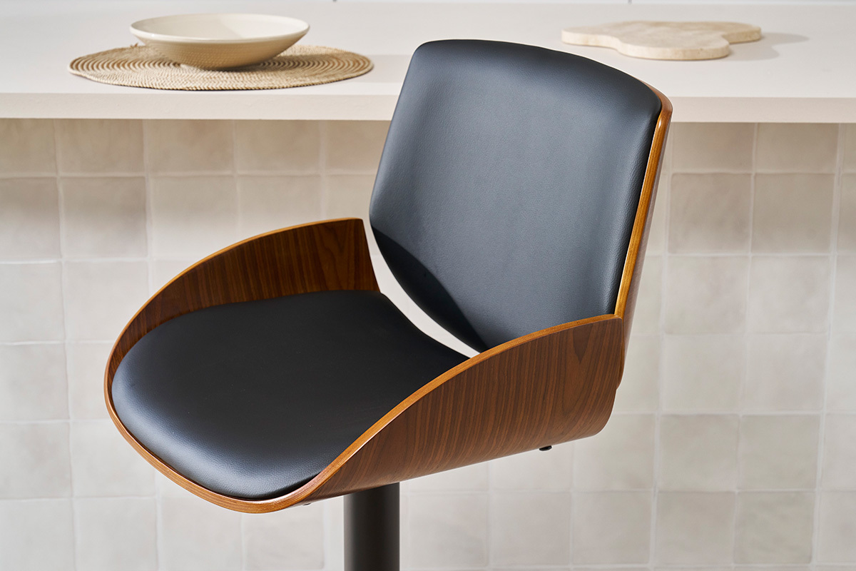 Tabouret de bar relevable noir et bois fonc� VESPER