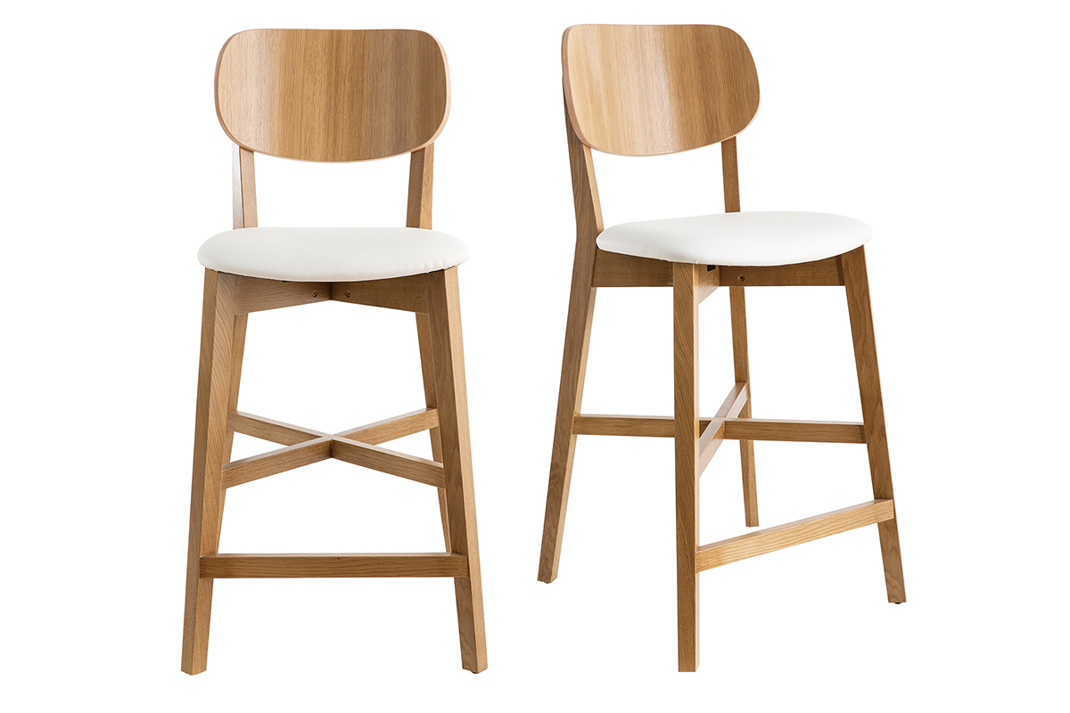 Tabourets de bar bois ch�ne et blanc H65 cm (lot de 2) LUCIA