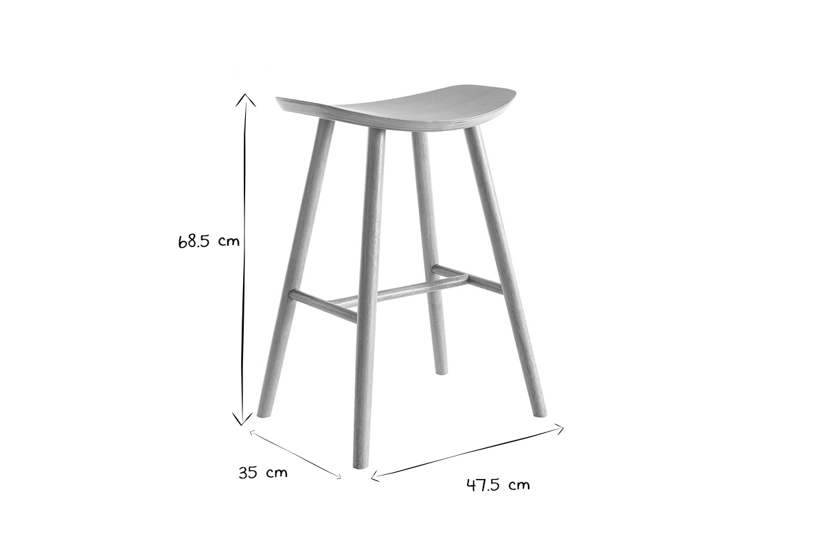 Tabouret de bar DEMORY, dimensions 68.5x35x47.5 cm, vue de profil, noir et blanc.