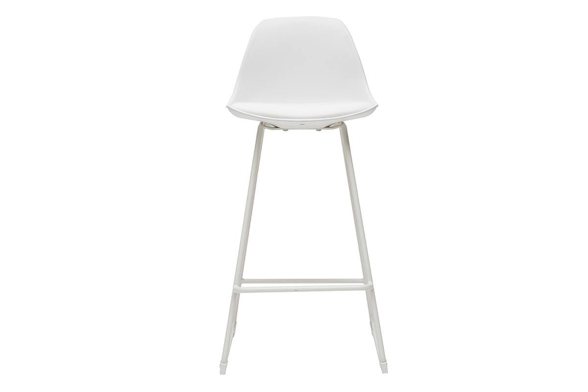 Tabourets de bar design blancs pieds m�tal 66 cm (lot de 2) FRANZ
