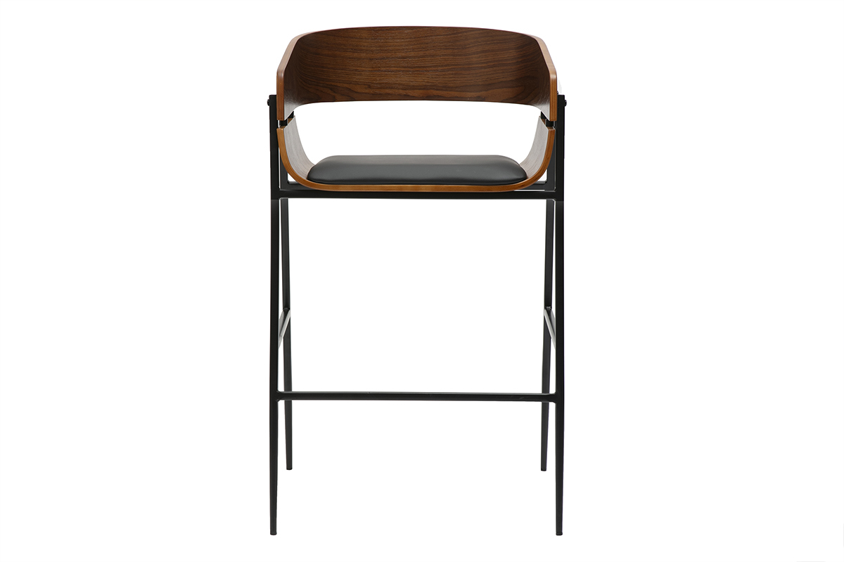 Tabouret de bar en bois fonc� et m�tal noir WESS