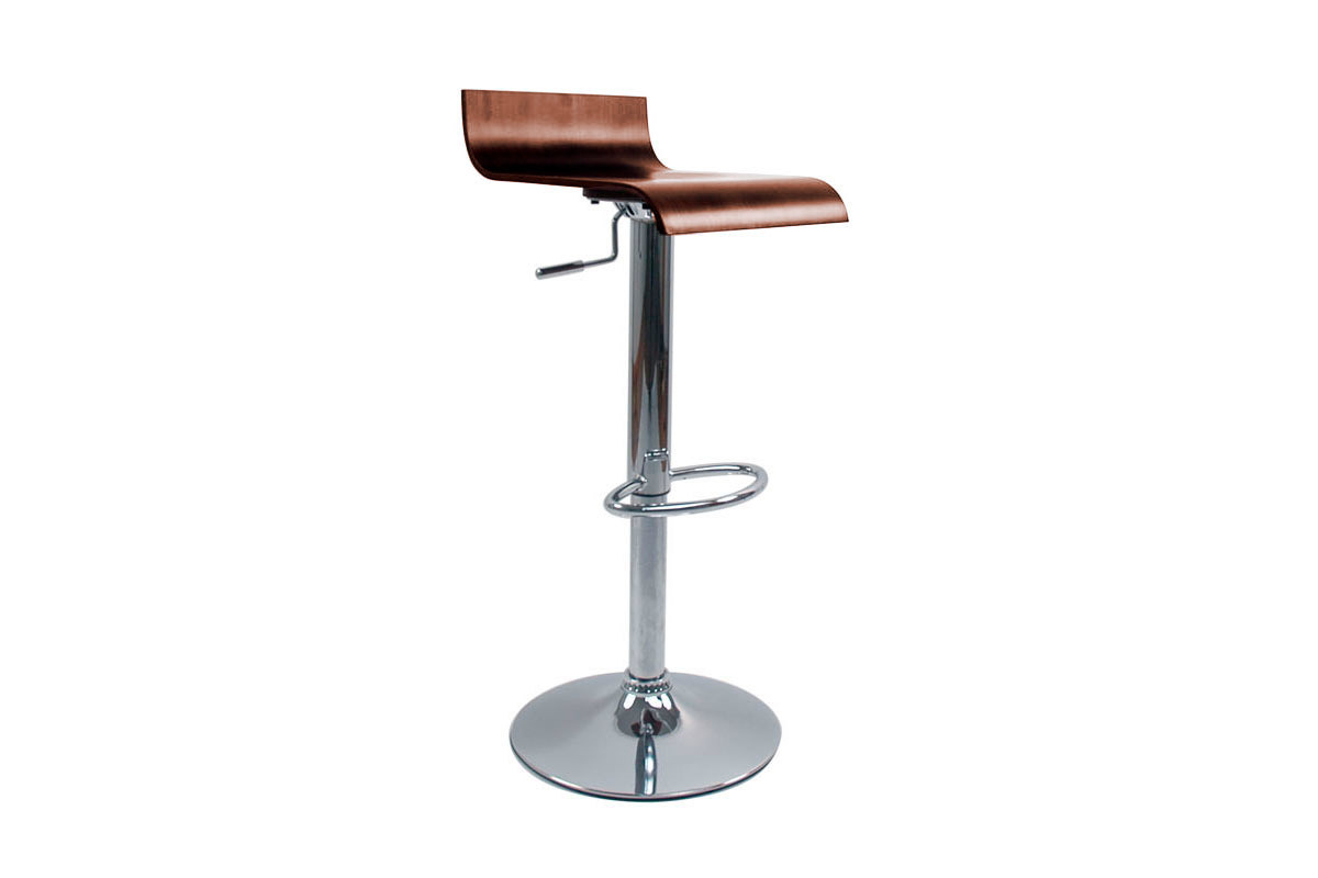 Tabourets de bar design bois fonc� noyer et acier chrom� (lot de 2) SURF V2