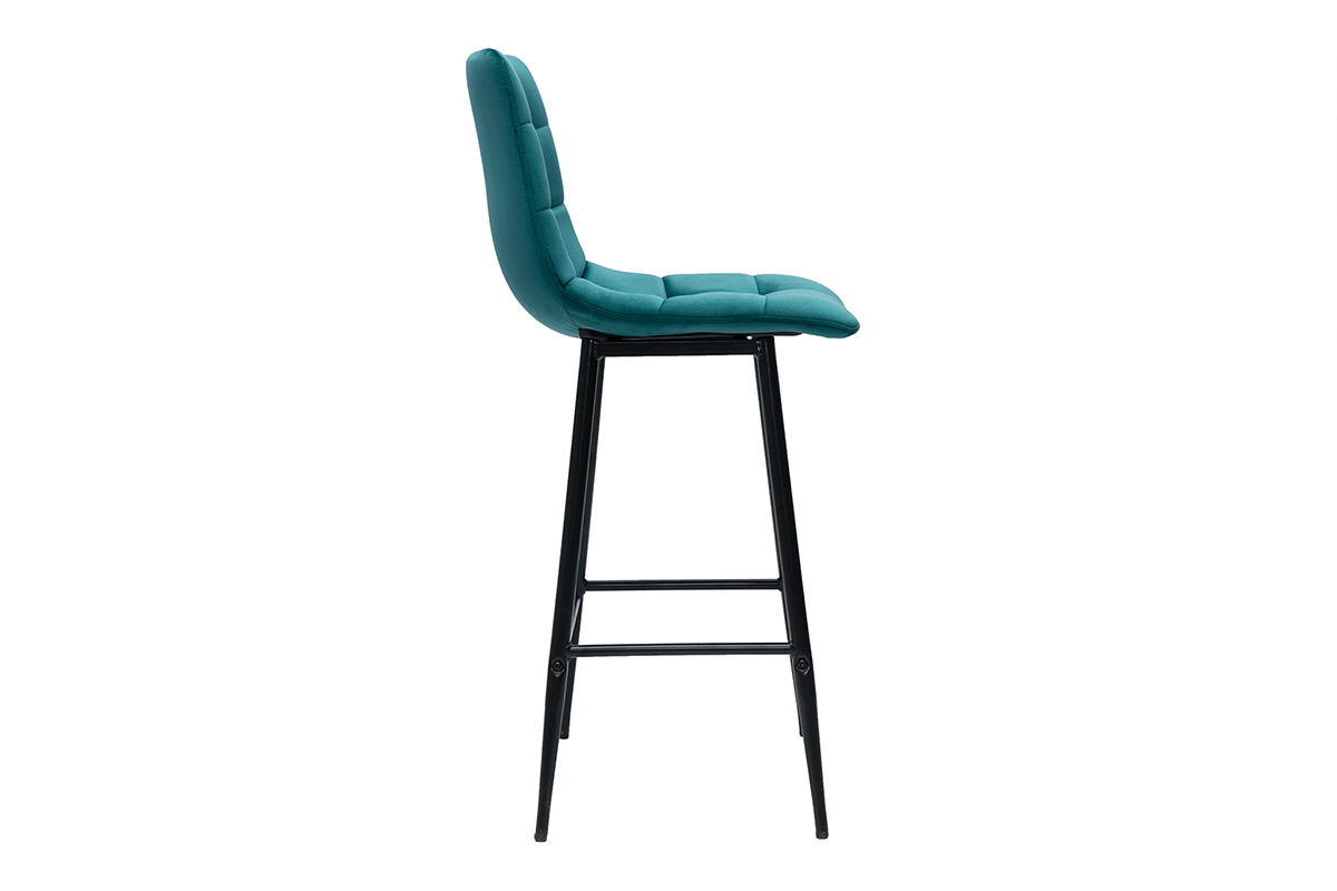 Tabourets de bar design en velours bleu p�trole H65 cm (lot de 2) MAXWELL