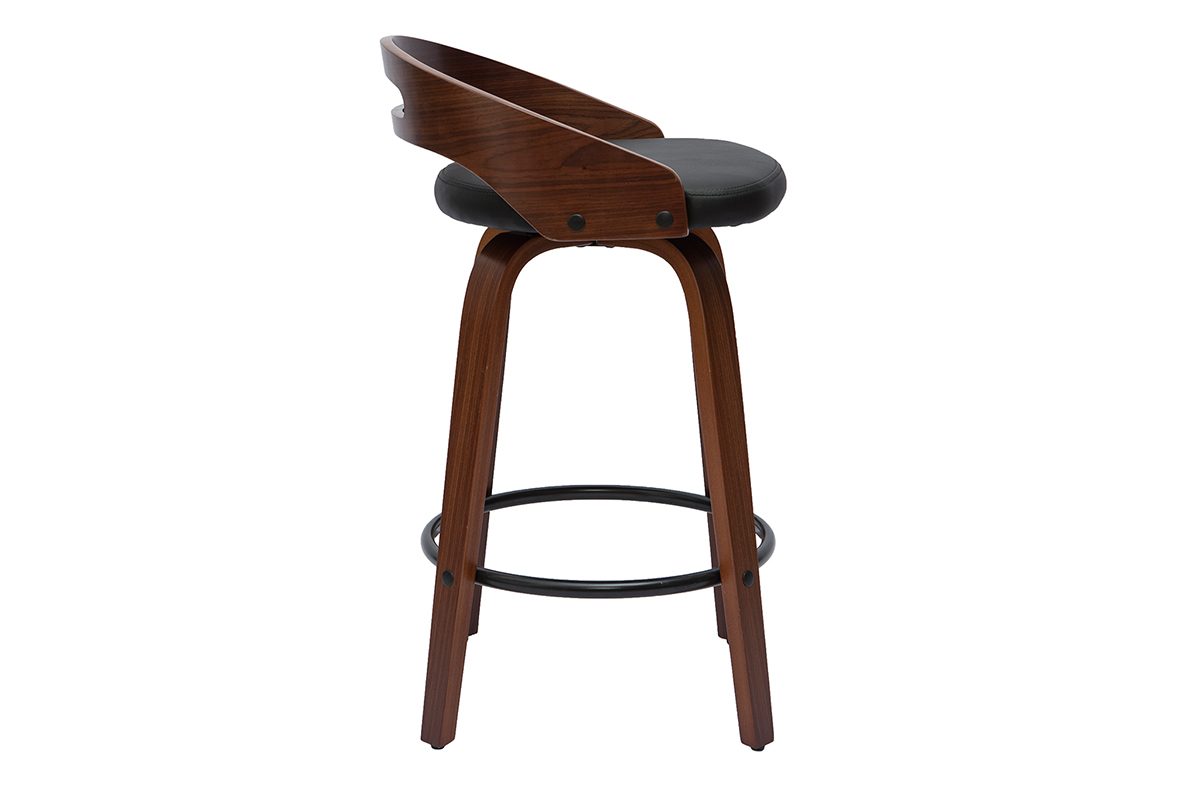 Tabourets de bar design noirs et bois fonc� 65cm (lot de 2) MANO