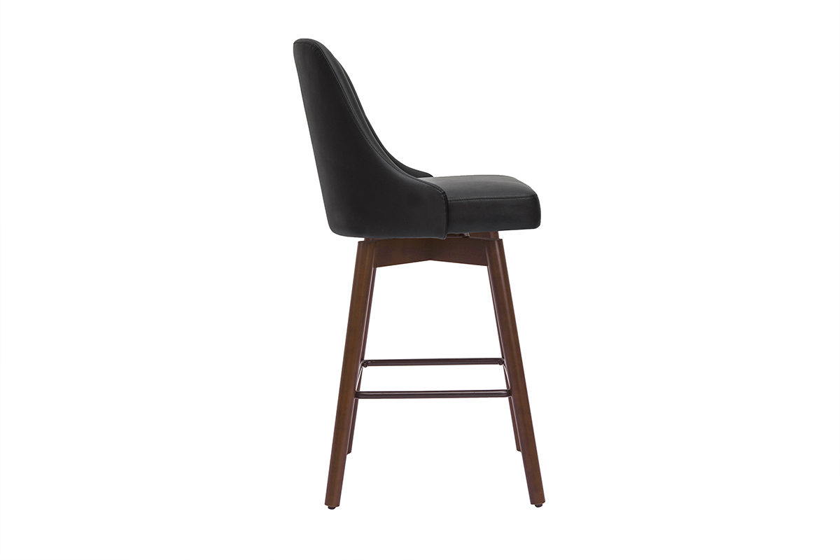 Tabourets de bar design pivotants 360� noir et noyer H65 (lot de 2) HASTA