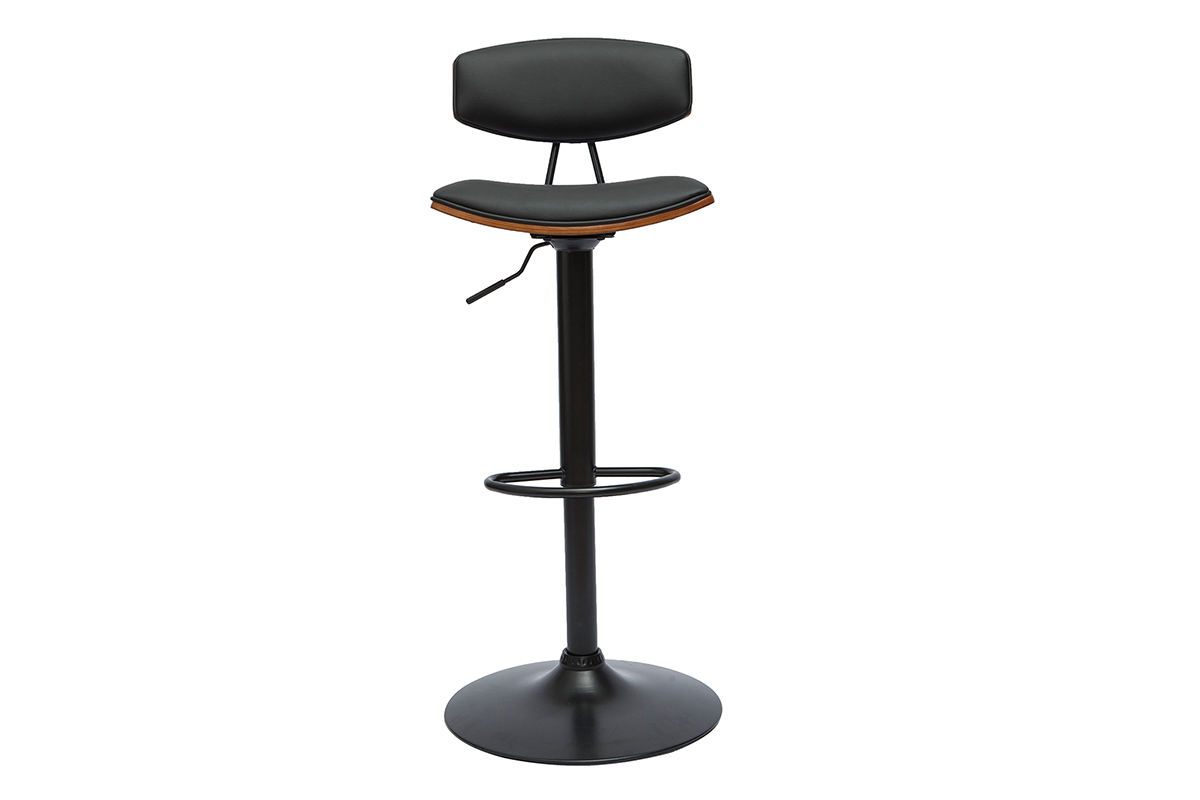 Tabourets de bar design r�glables noir et bois fonc� (lot de 2) VASCO