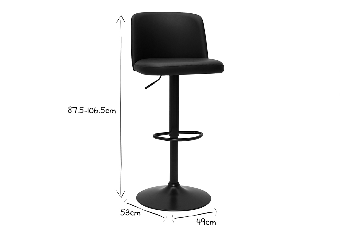 Tabourets de bar design r�glables noirs et m�tal noir (lot de 2) MONTI
