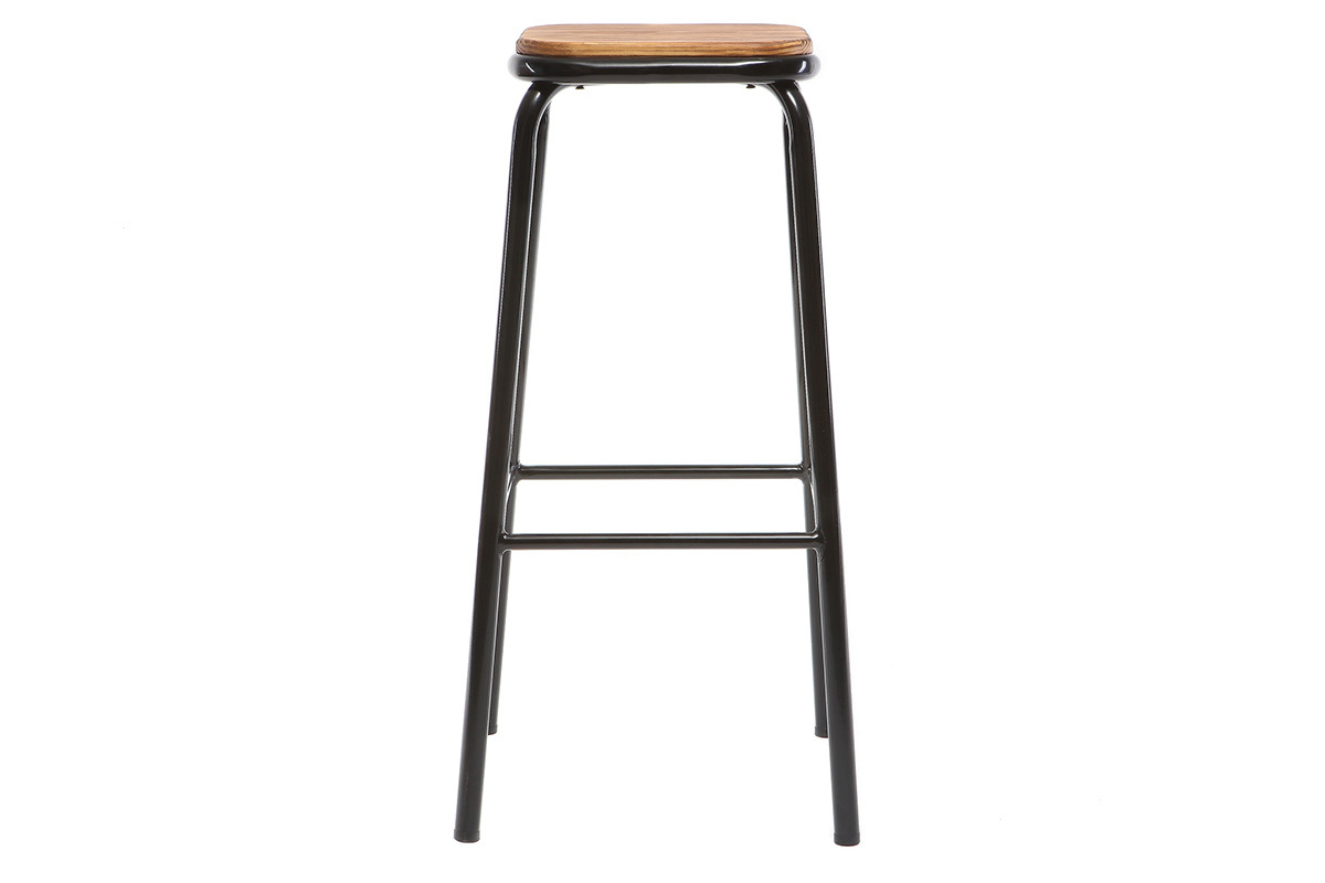 Tabourets de bar empilables noir et bois fonc� H77.5 cm (lot de 2) MEMPHIS