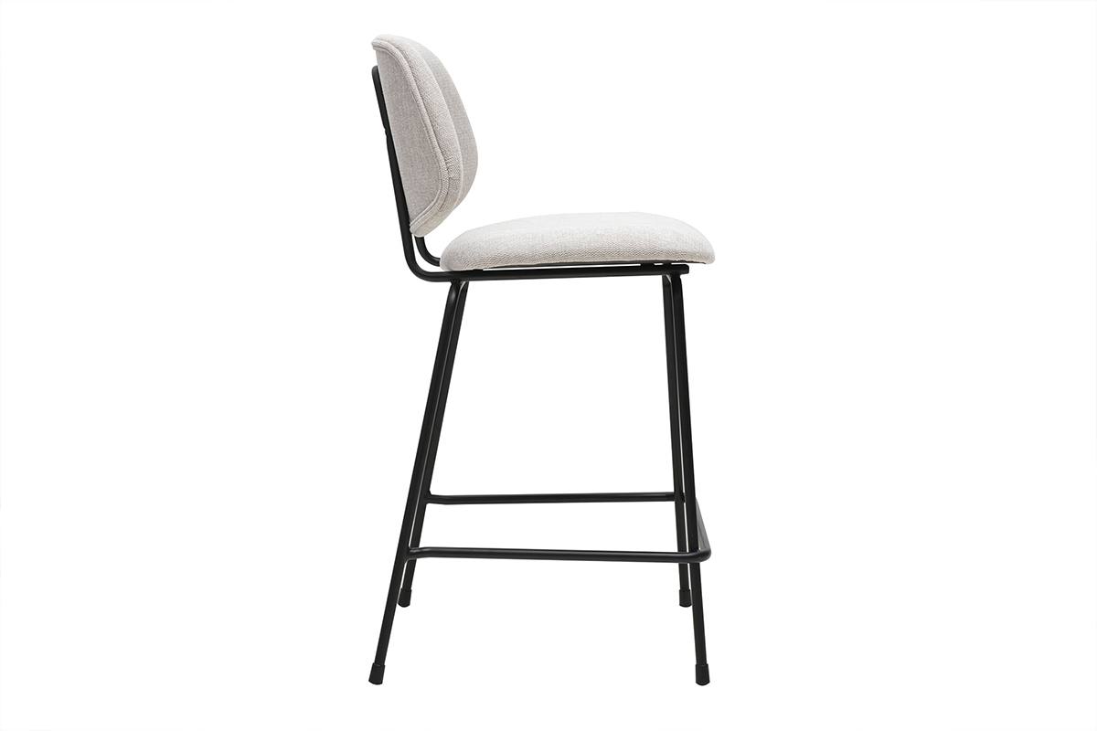 Tabouret de bar beige et m�tal noir H66.5 cm, vue lat�rale.