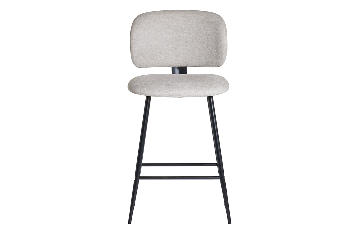 Tabourets de bar en tissu effet velours textur� beige et m�tal noir H70 cm (lot de 2) ATRIUM
