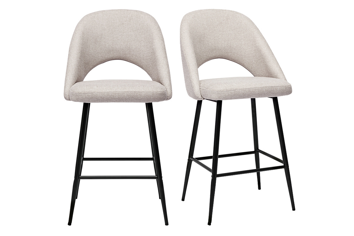 Tabourets de bar en tissu effet velours textur� beige H65 cm (lot de 2) COSETTE