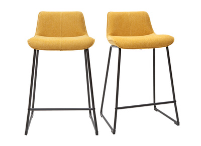 Tabourets de bar en tissu effet velours textur&eacute; jaune moutarde et m&eacute;tal H65 cm (lot de 2) BOOST