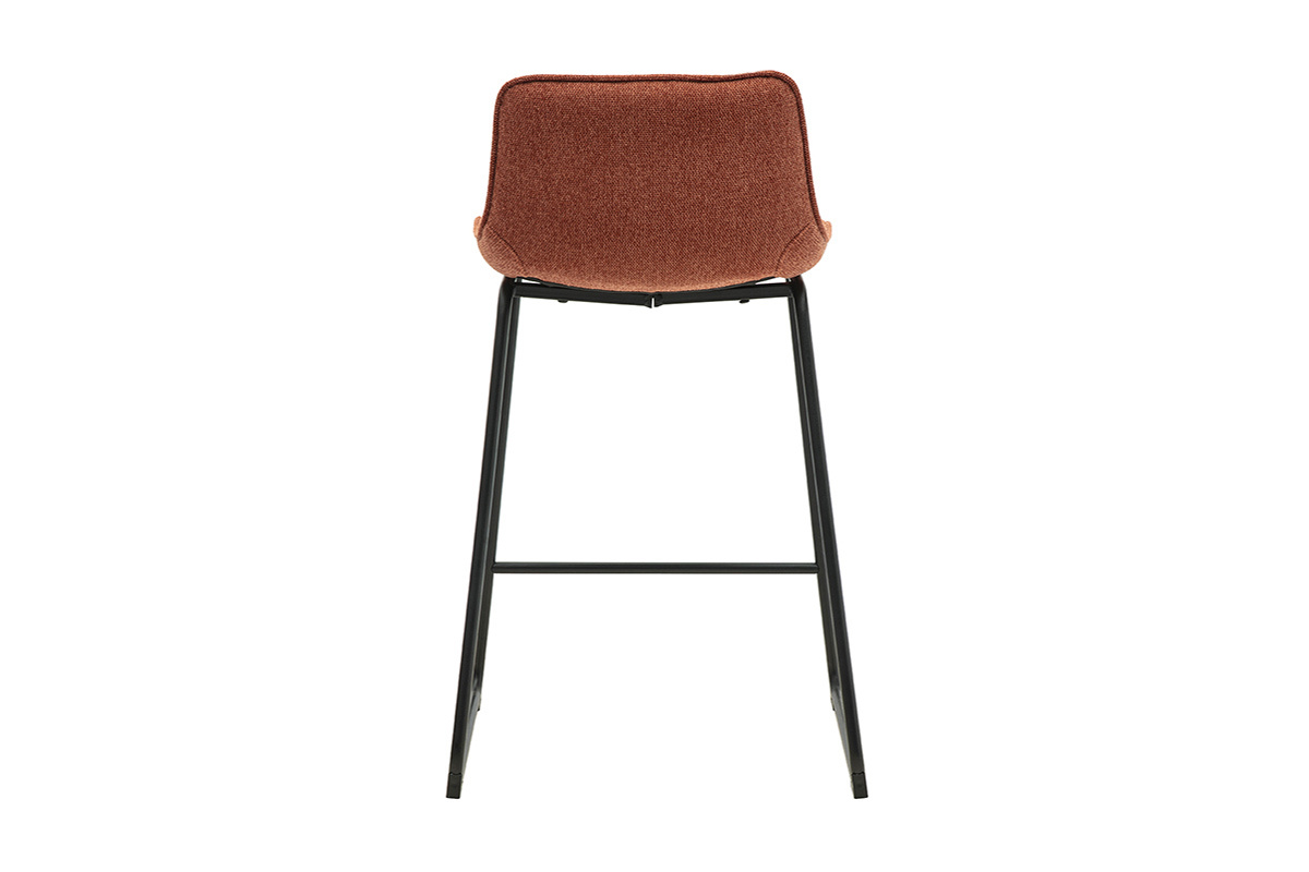Tabouret de bar H65 cm en tissu terre br�l�e, vue arri�re, pi�tement en m�tal noir.