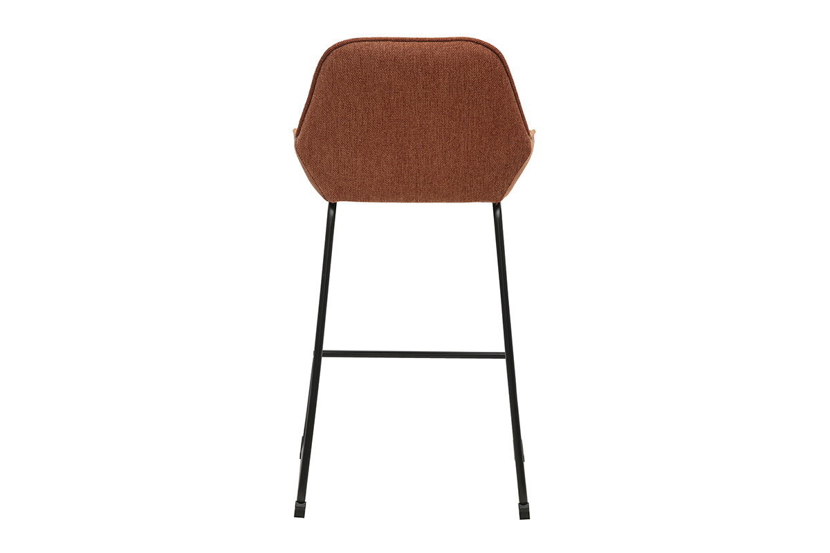 Tabouret de bar RONNIE en tissu effet velours terre br�l�e, vue de dos, structure en m�tal noir.