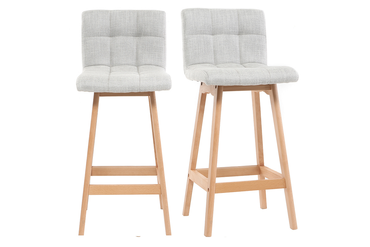 Tabourets de bar en tissu gris clair et bois H67.5 cm (lot de 2) KLARIS
