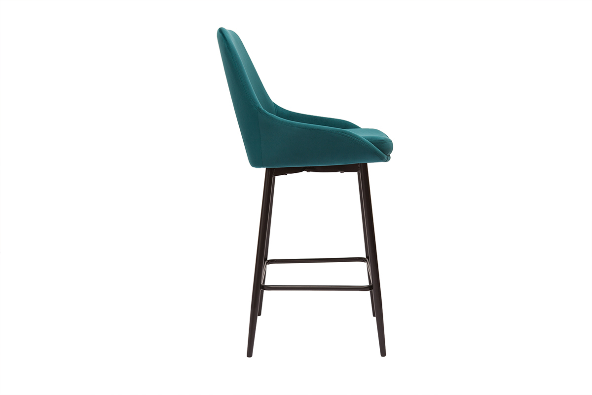 Tabourets de bar en tissu velours bleu p�trole et m�tal noir H65 cm (lot de 2) HOLO