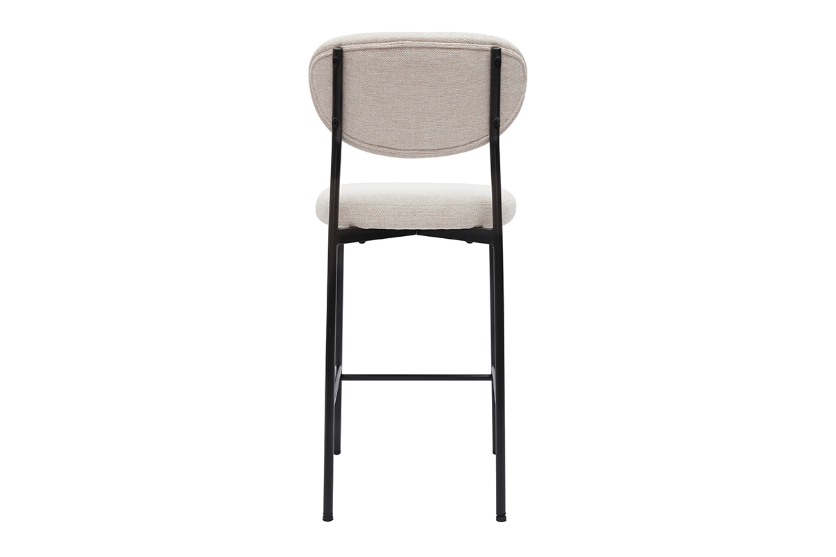 Tabouret de bar beige vue arri�re, pi�tement m�tal noir.