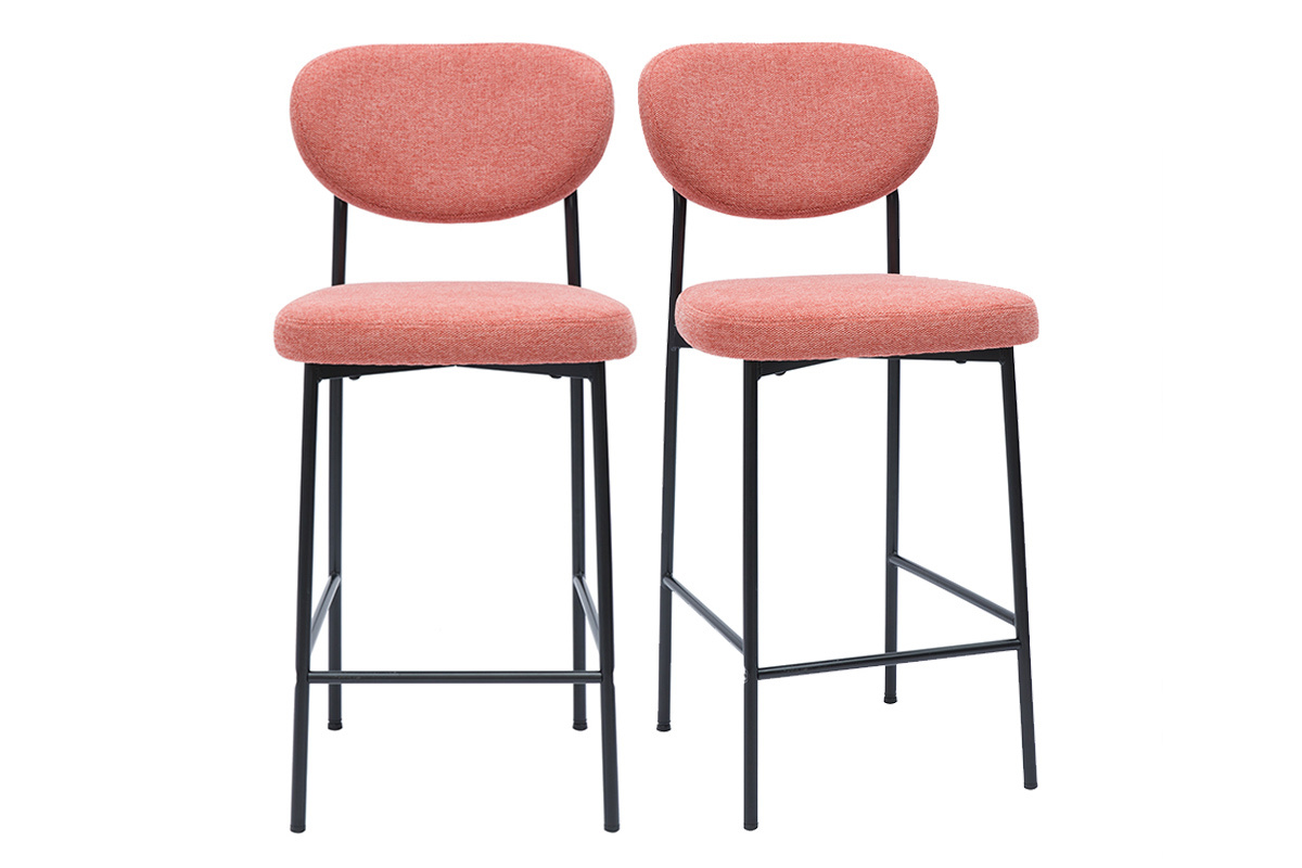 Tabourets de bar fixes en tissu effet velours textur� terracotta H65 cm (lot de 2) BREKA