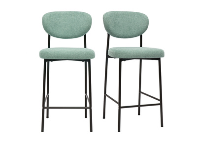 Tabourets de bar fixes en tissu effet velours textur&eacute; vert c&eacute;ladon H65 cm (lot de 2) BREKA